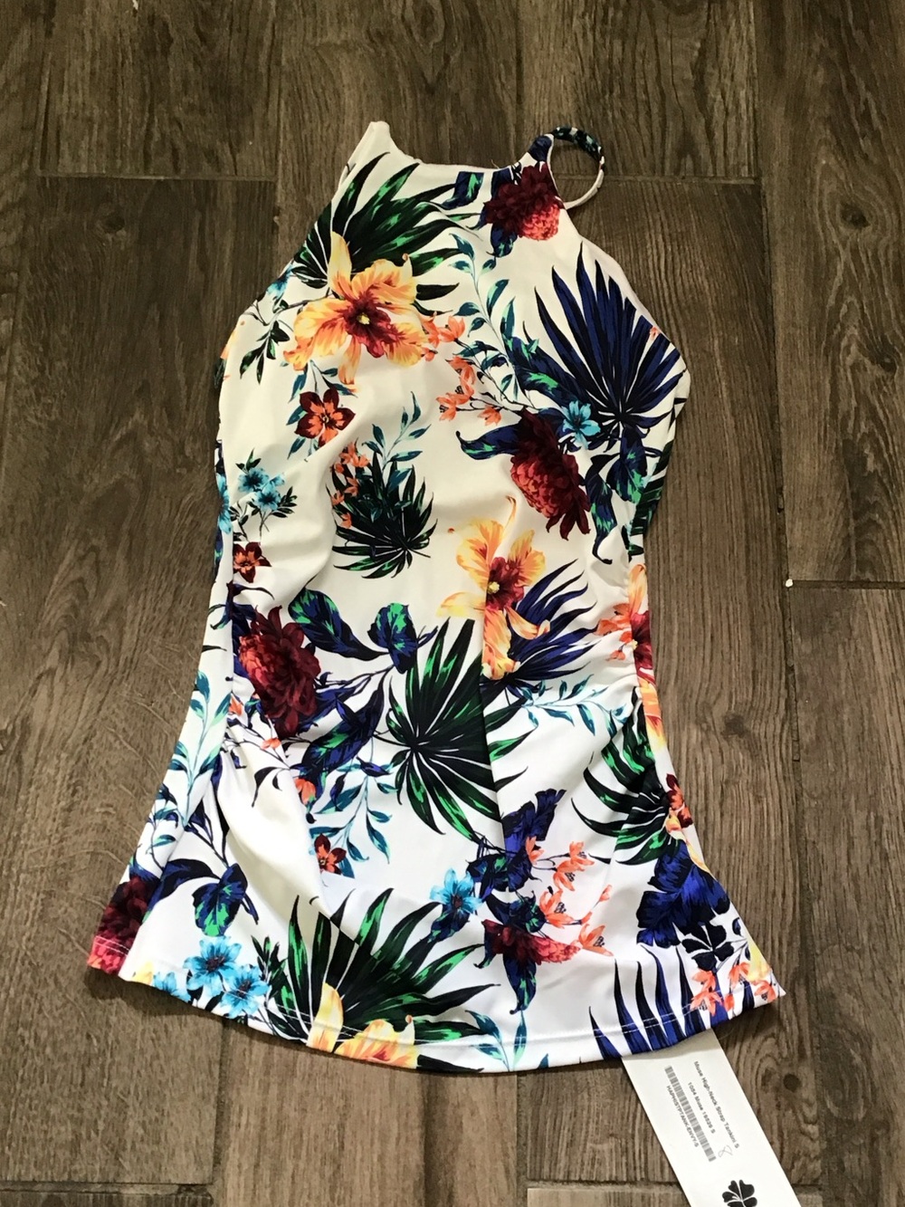 Hapari White Tropical Floral High-Neck Swim Dress